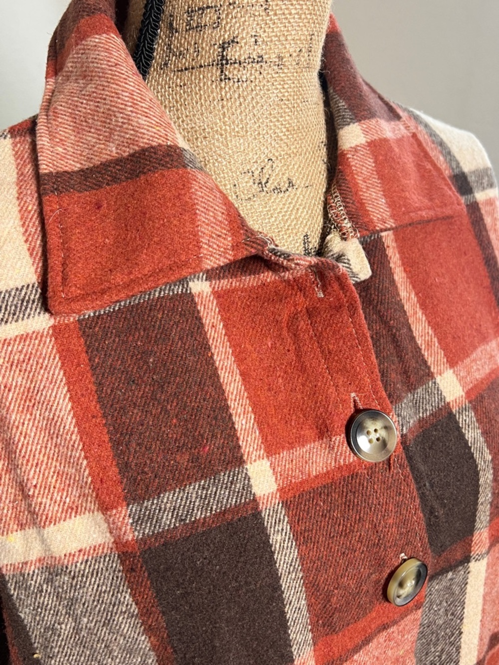 Plaid Button-Front Shacket - Rust & Cream - Picture 4 of 5